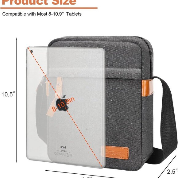 Compact Crossbody Satchel for Men - Water-Resistant Canvas for 8-10.9" Tablets - Picture 5 of 7